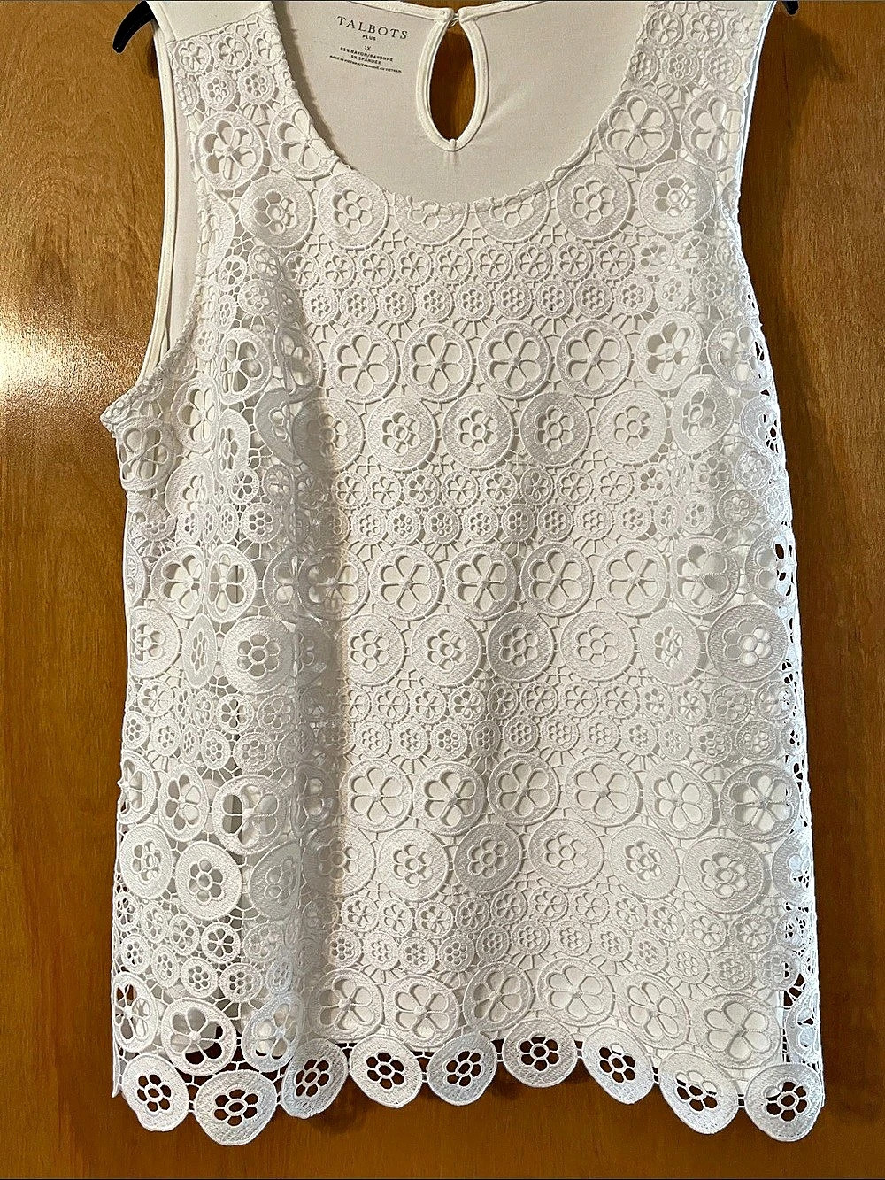Talbots Lace Trim Knit Sleeveless Shell Top White Size 1X